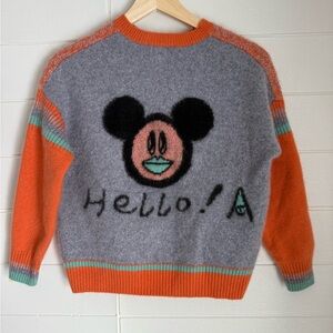Comoboca 100% Cashmere Vibrant Orange and Gray Anime Cartoon Sweater